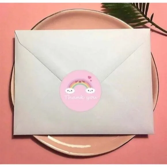 New 500 Pieces/roll Rainbow Thank-you Stickers Round Self-adhesive Stickers - Picture 2 of 4